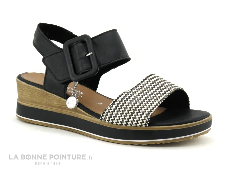 Achat chaussures Remonte Femme Sandale et Nu-pieds, vente Remonte R6453-01 - Noir - Creme - Sandale talon compense