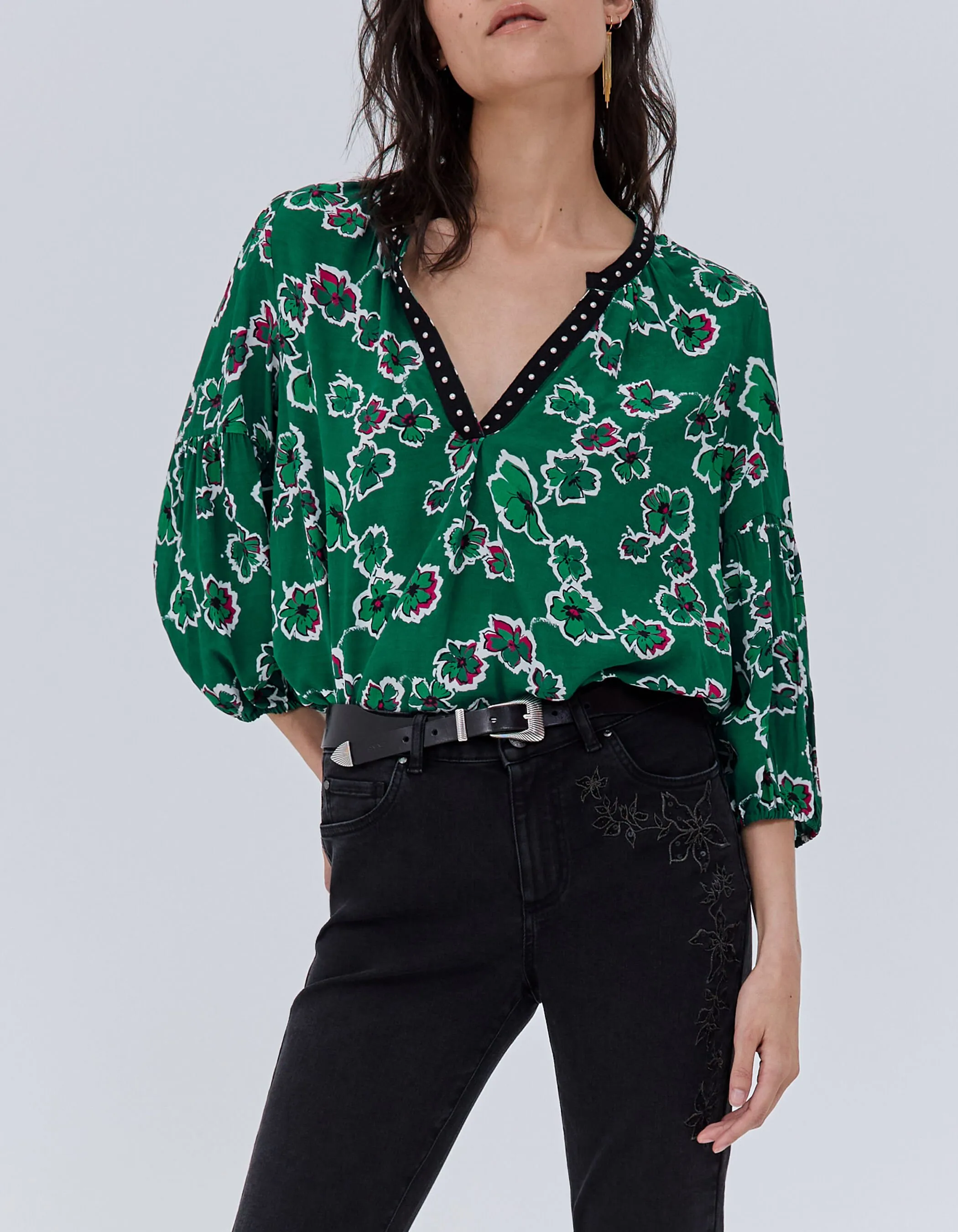 Blouse verte imprimé maxi floral Femme
