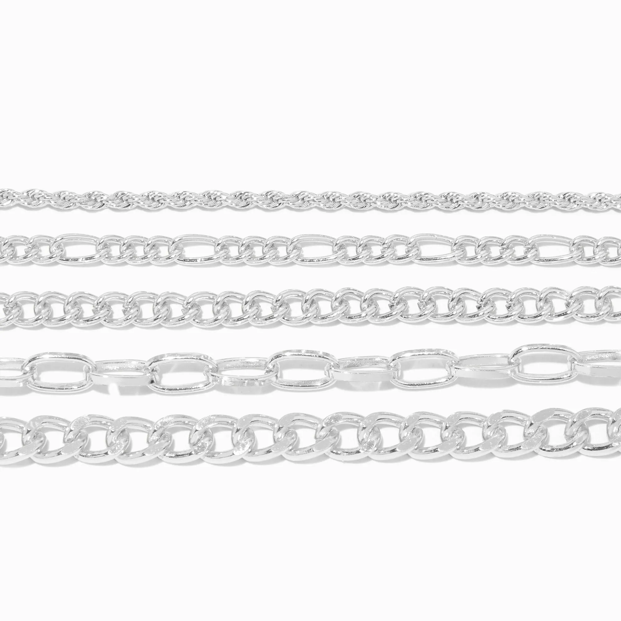 Bracelets de chaînes tressées couleur argentée - Lot de 5