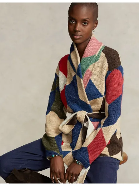 Cardigan col châle patchwork Ralph Lauren