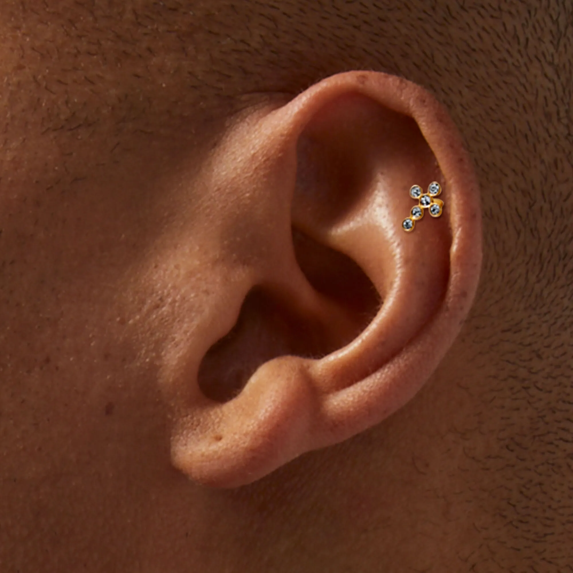 Clous d'oreilles pour piercing cartilage croix en zircon cubique d'imitation 1,2 mm en titane couleur dorée - Lot de