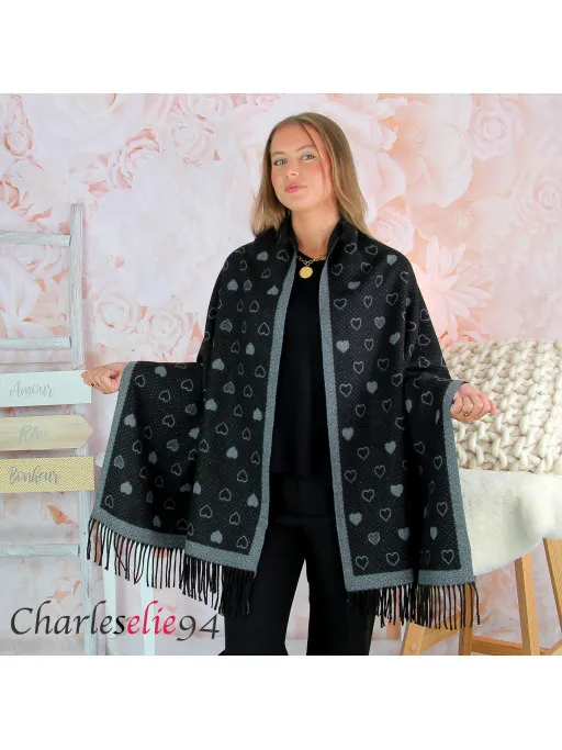 Etole châle femme coton LIBRA hiver noir