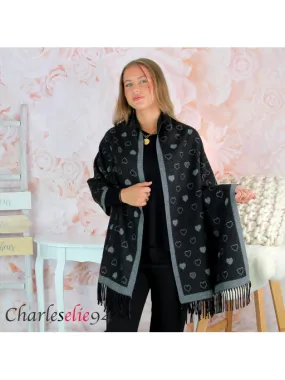 Etole châle femme coton LIBRA hiver noir