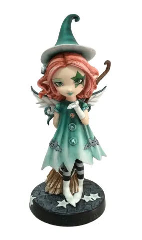 Figurine sorcière lutine de 19 cm avec son balai magique
