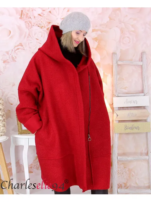 Manteau hiver VITTO capuche bouclette rouge
