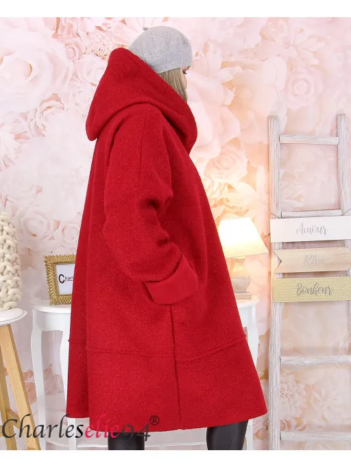 Manteau hiver VITTO capuche bouclette rouge