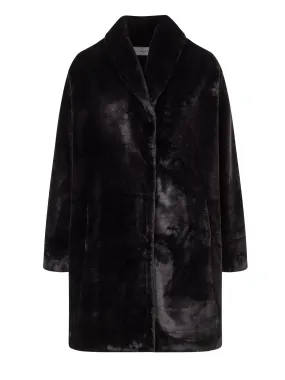 NATALIA - Manteau mi-long col châle en fausse fourrure Noir