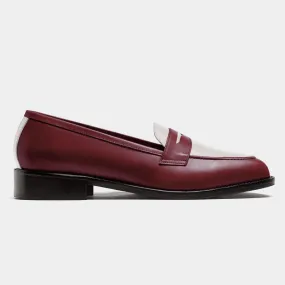 Penny Loafer en cuir bordeaux et blanc