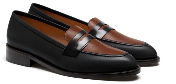 Penny Loafer en cuir noir et marron
