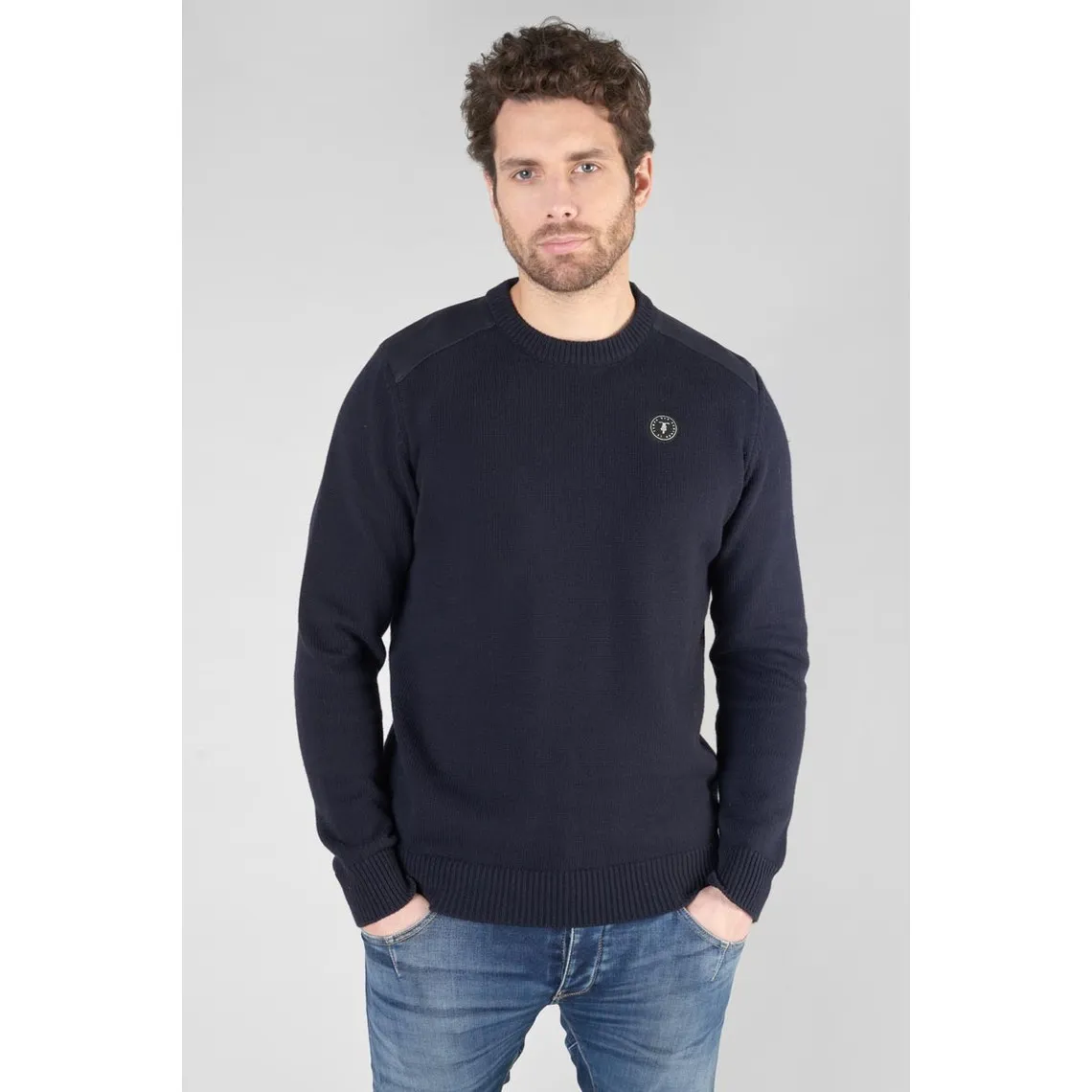 Pull Forex bleu nuit en cuir | 3 Suisses