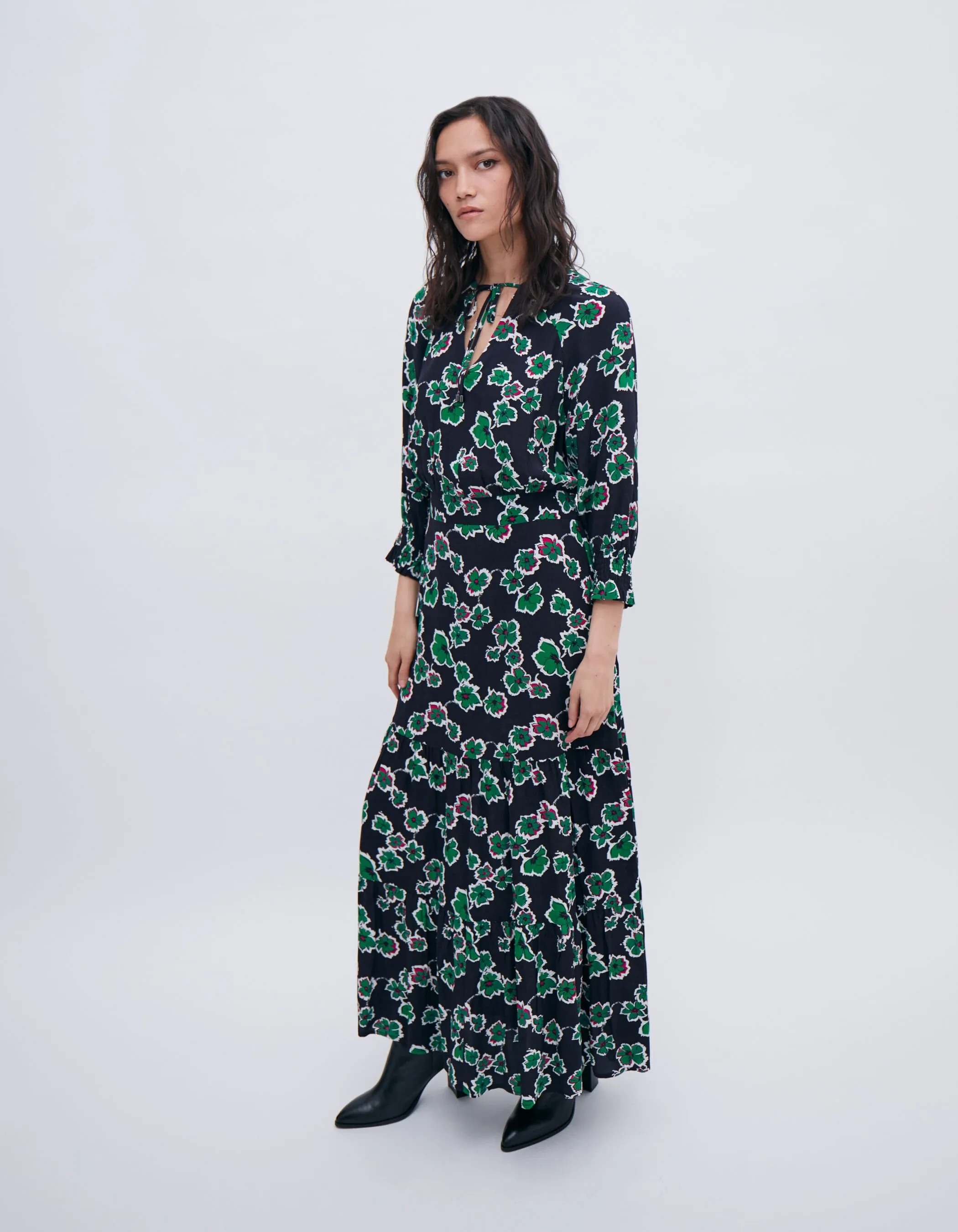 Robe longue noire maxi floral Femme