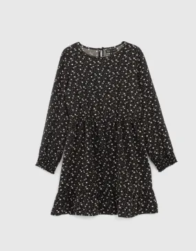 Robe noire à imprimé floral fille