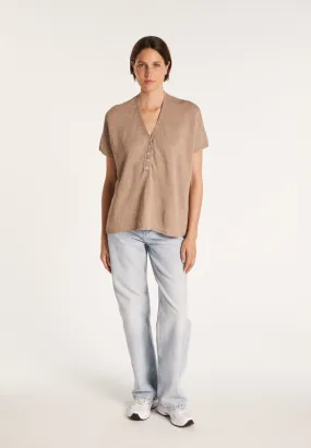 T-shirt en lin col V boutonné - Maati