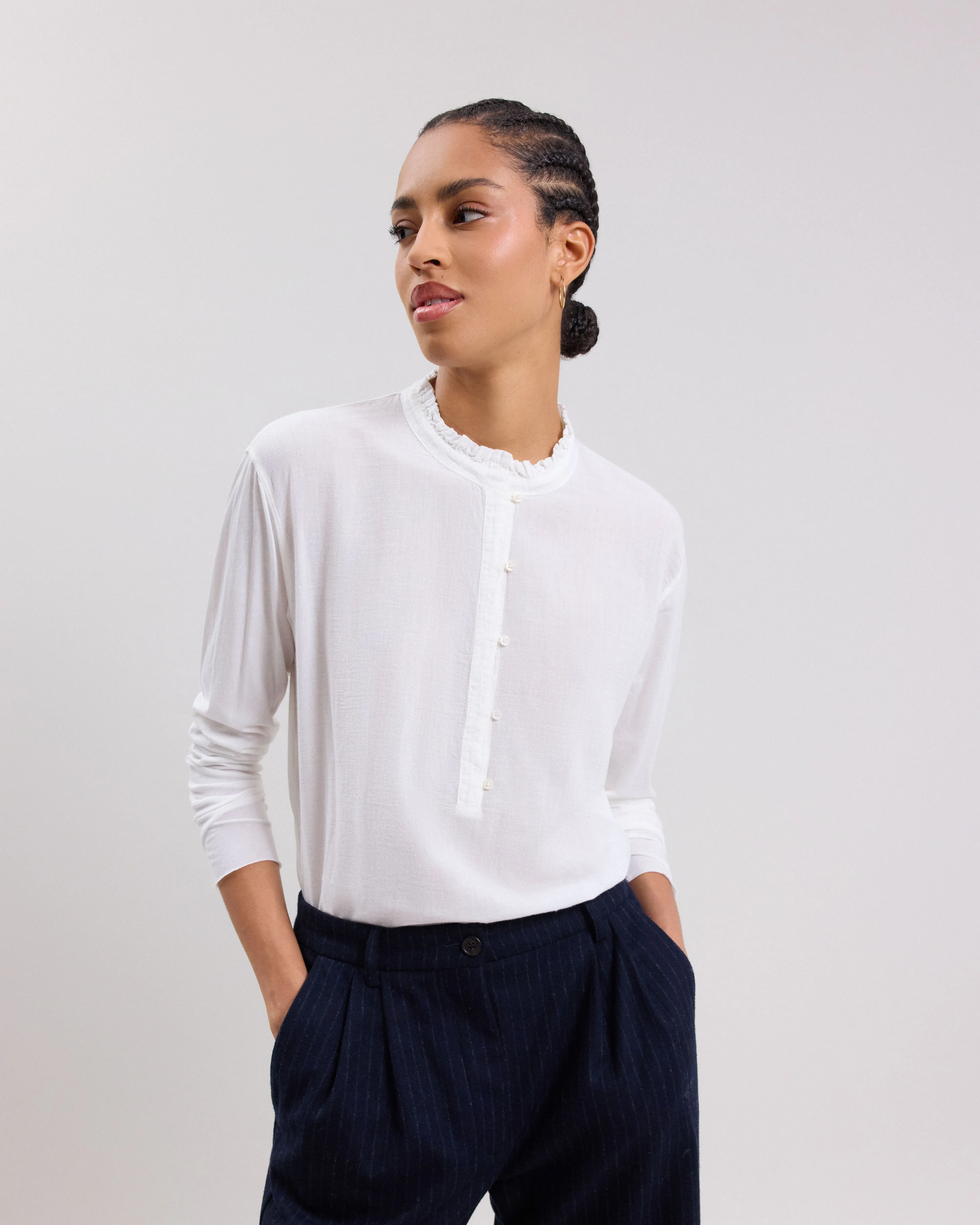 Tee shirt Femme en coton bi-matière Ecru Tuptin